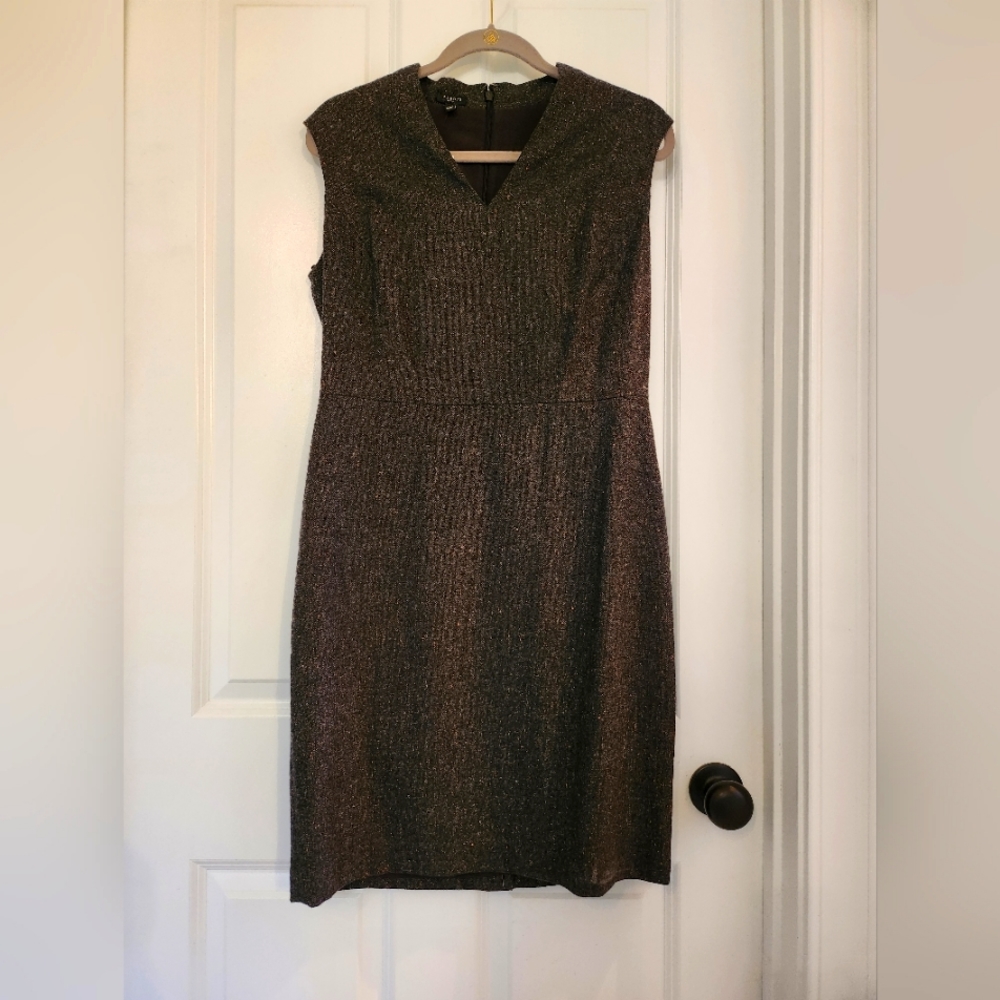 Talbots Lux Italian Wool Flannel Donegal Vneck Column Dress 10P Fully lined NWT